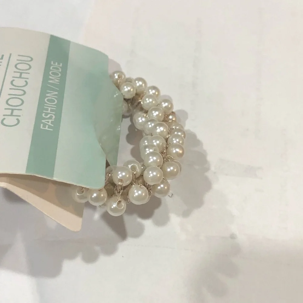 2pack faux pearl adorned elastic hair‎ band scrunchies new